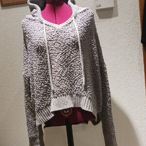 POL Gray V-Neck Sweater with Intricate Knit Design